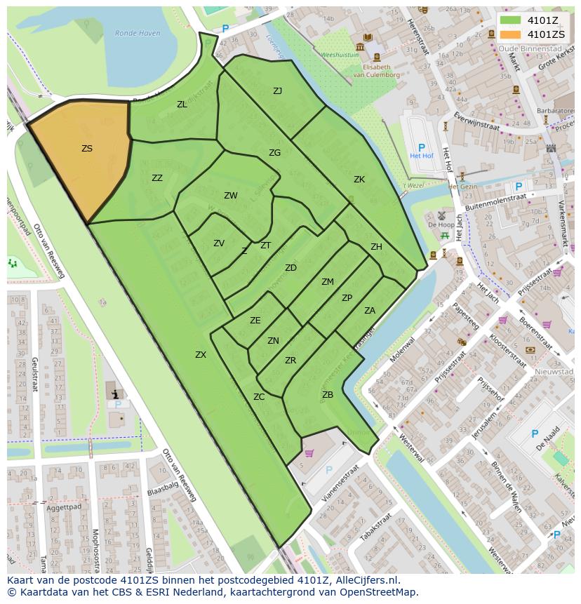 Afbeelding van het postcodegebied 4101 ZS op de kaart.