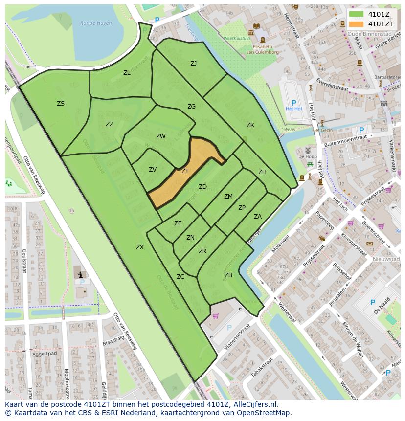 Afbeelding van het postcodegebied 4101 ZT op de kaart.