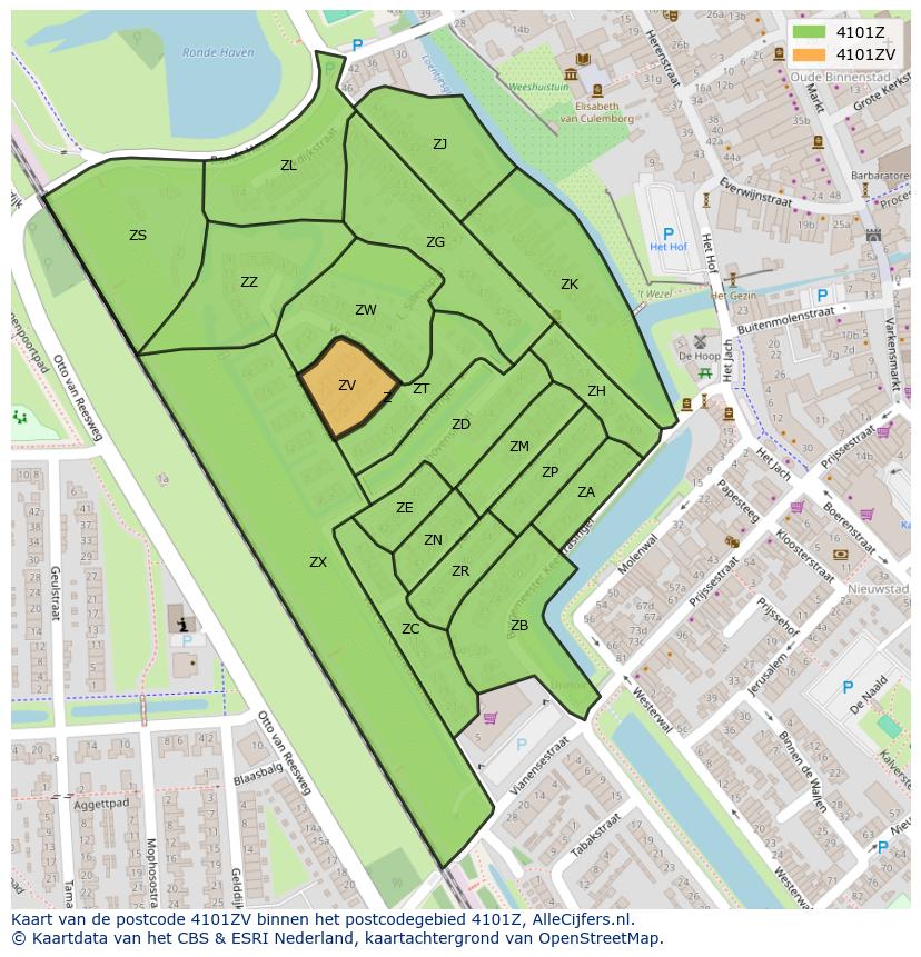 Afbeelding van het postcodegebied 4101 ZV op de kaart.
