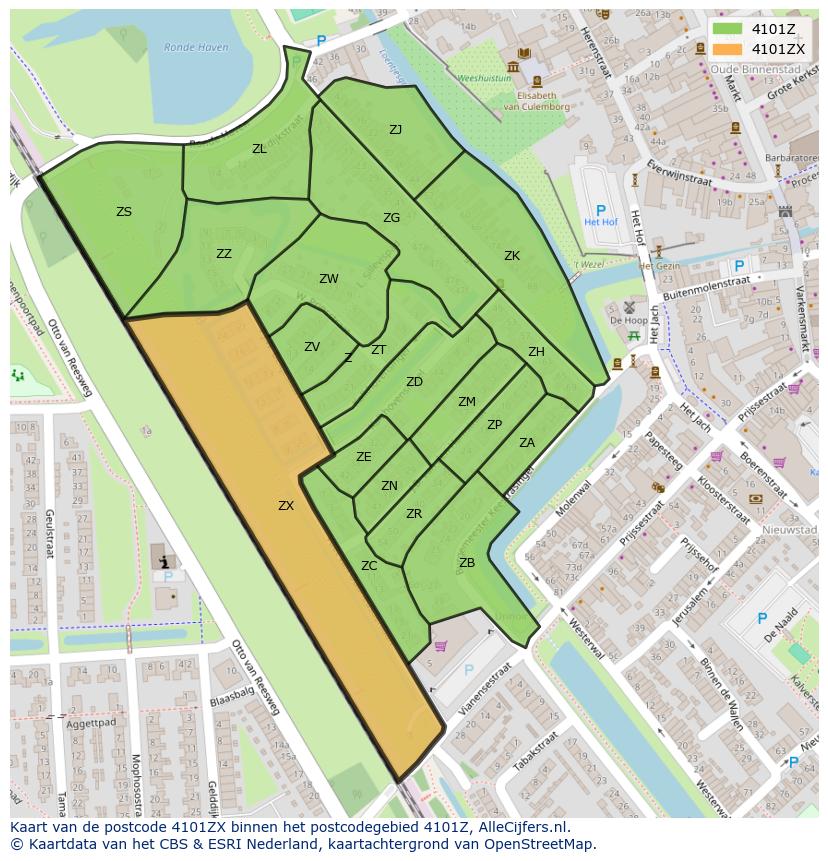Afbeelding van het postcodegebied 4101 ZX op de kaart.