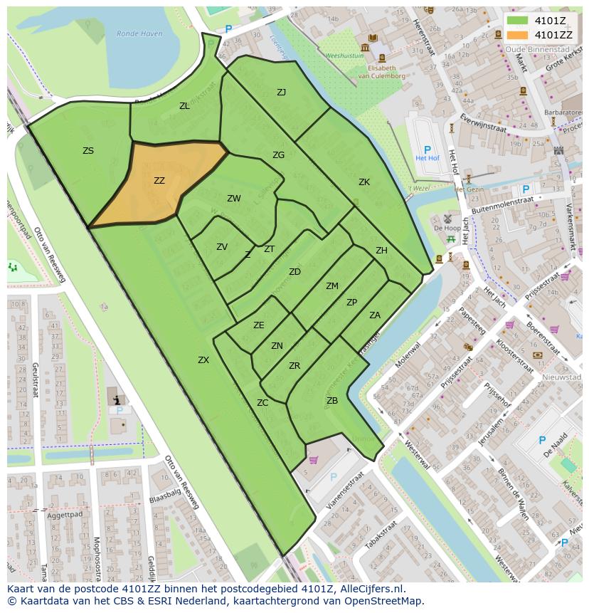 Afbeelding van het postcodegebied 4101 ZZ op de kaart.