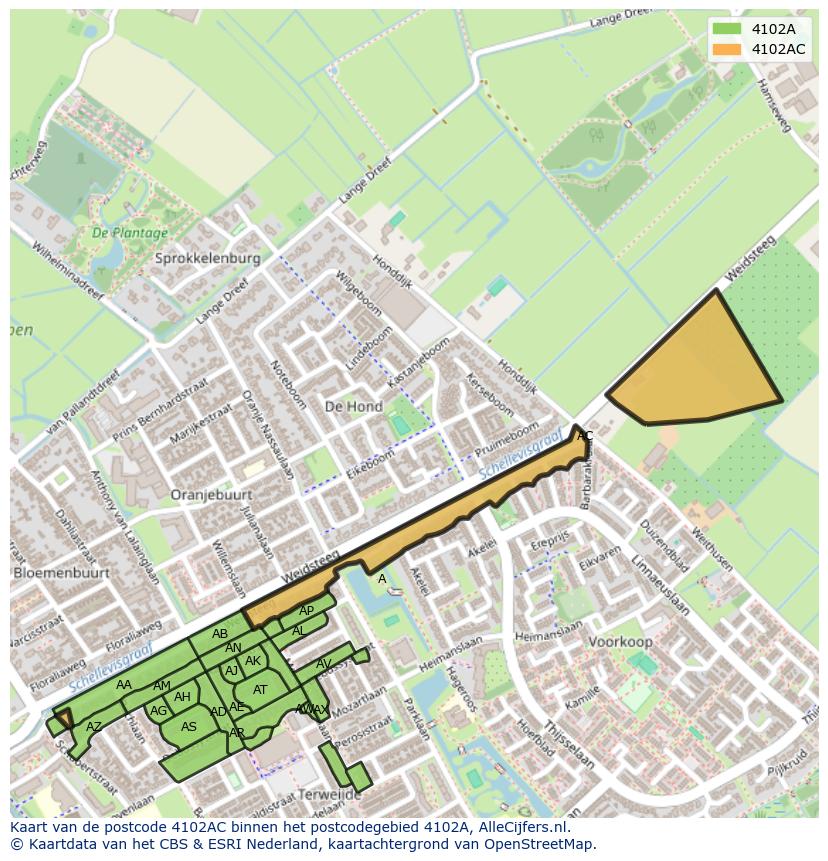 Afbeelding van het postcodegebied 4102 AC op de kaart.