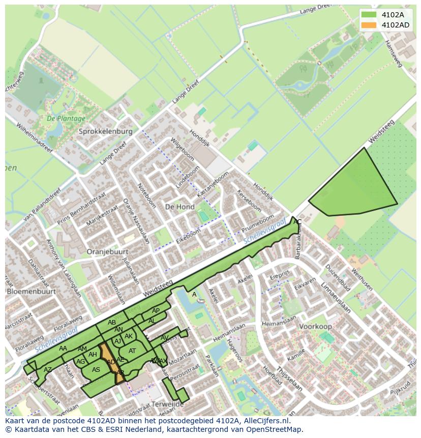 Afbeelding van het postcodegebied 4102 AD op de kaart.
