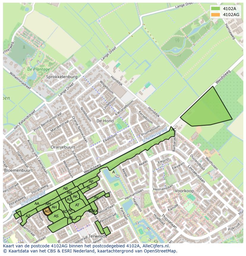 Afbeelding van het postcodegebied 4102 AG op de kaart.