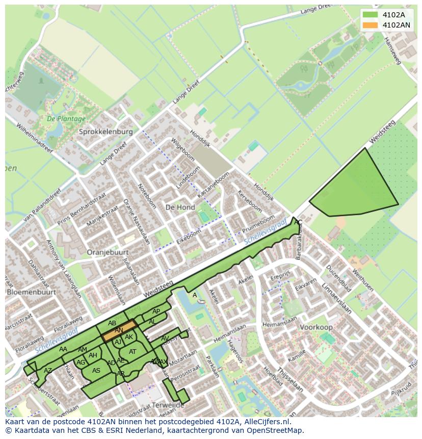 Afbeelding van het postcodegebied 4102 AN op de kaart.