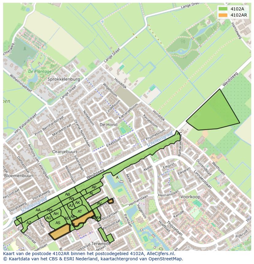 Afbeelding van het postcodegebied 4102 AR op de kaart.