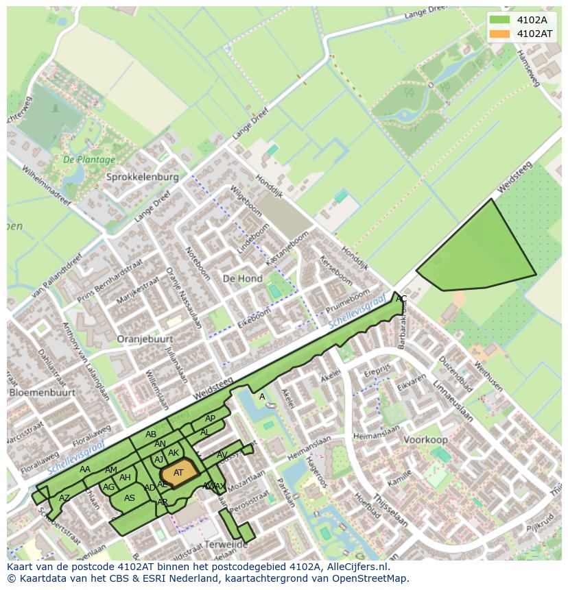 Afbeelding van het postcodegebied 4102 AT op de kaart.