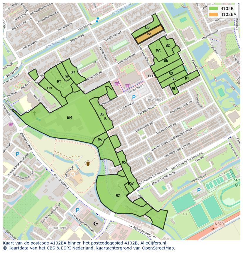 Afbeelding van het postcodegebied 4102 BA op de kaart.