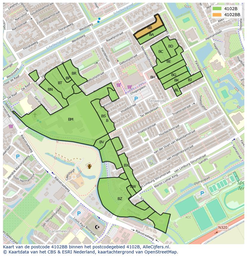 Afbeelding van het postcodegebied 4102 BB op de kaart.