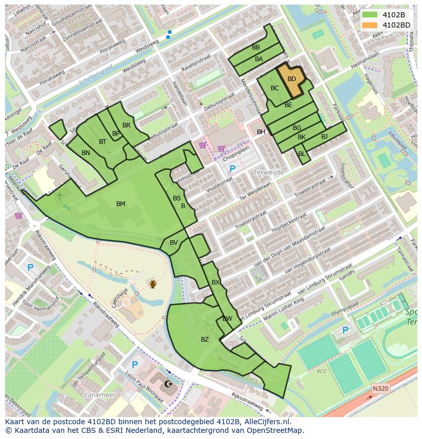 Afbeelding van het postcodegebied 4102 BD op de kaart.