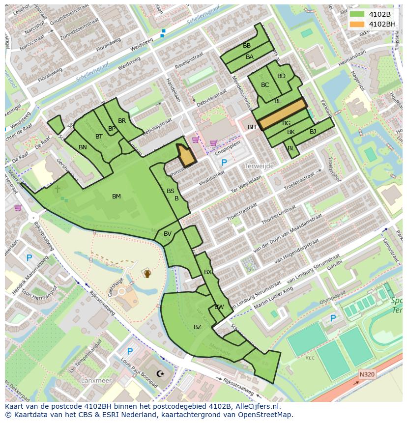 Afbeelding van het postcodegebied 4102 BH op de kaart.