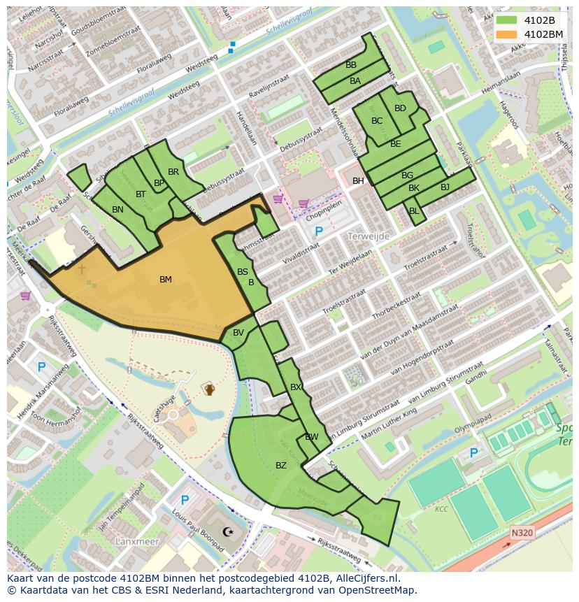 Afbeelding van het postcodegebied 4102 BM op de kaart.