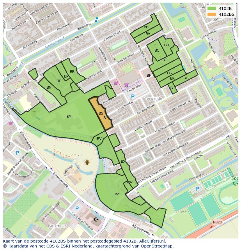 Afbeelding van het postcodegebied 4102 BS op de kaart.