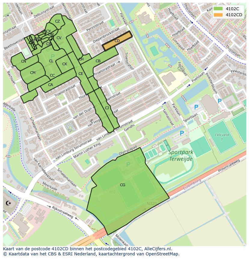 Afbeelding van het postcodegebied 4102 CD op de kaart.