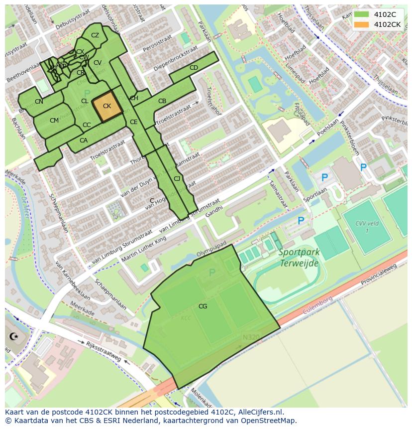 Afbeelding van het postcodegebied 4102 CK op de kaart.