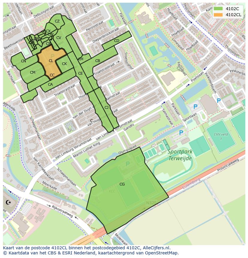 Afbeelding van het postcodegebied 4102 CL op de kaart.