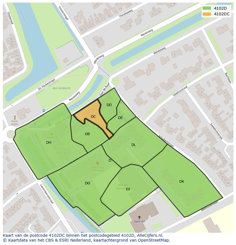 Afbeelding van het postcodegebied 4102 DC op de kaart.