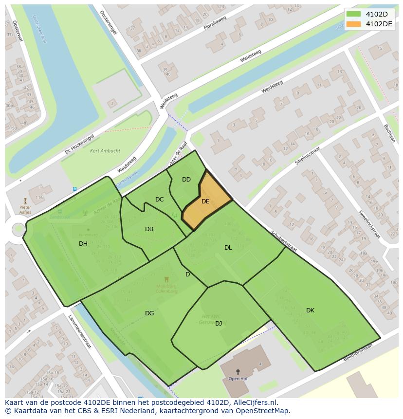 Afbeelding van het postcodegebied 4102 DE op de kaart.