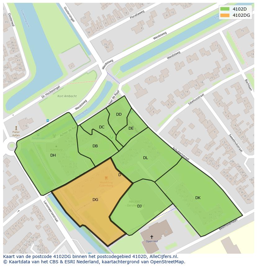 Afbeelding van het postcodegebied 4102 DG op de kaart.