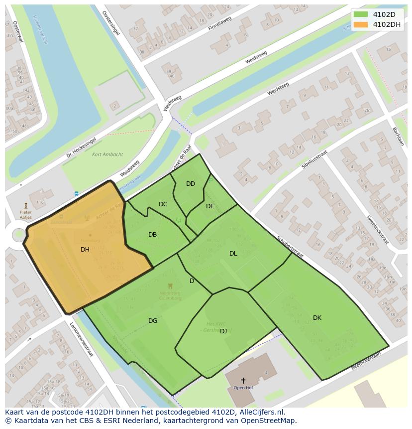 Afbeelding van het postcodegebied 4102 DH op de kaart.