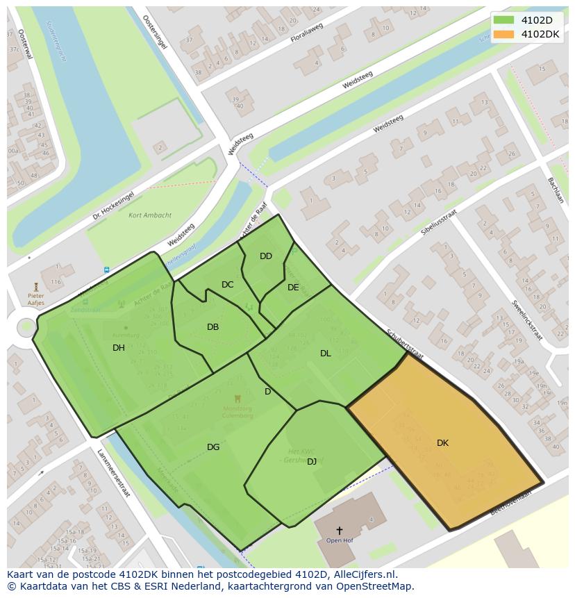 Afbeelding van het postcodegebied 4102 DK op de kaart.