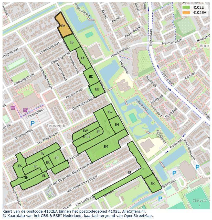 Afbeelding van het postcodegebied 4102 EA op de kaart.