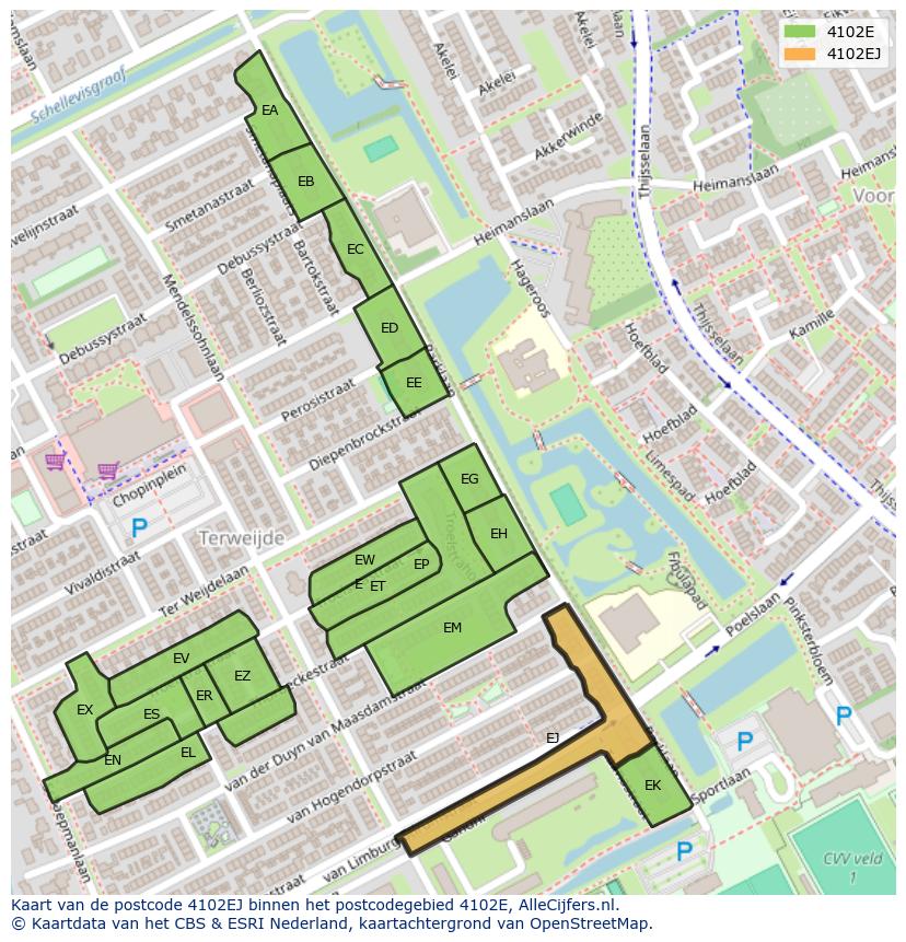 Afbeelding van het postcodegebied 4102 EJ op de kaart.
