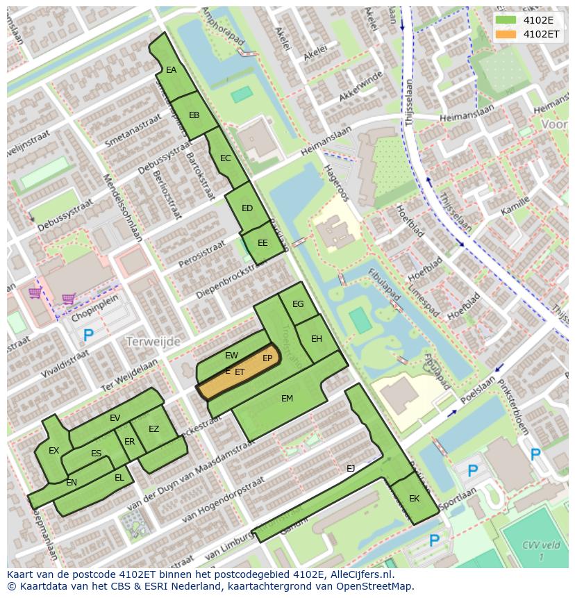 Afbeelding van het postcodegebied 4102 ET op de kaart.