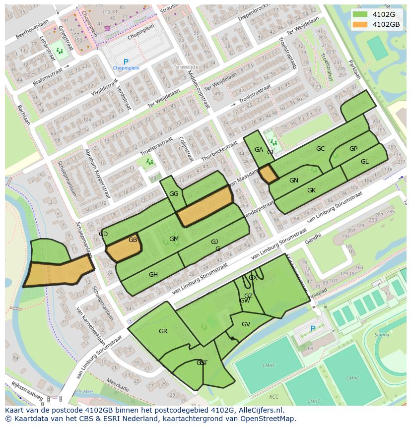 Afbeelding van het postcodegebied 4102 GB op de kaart.