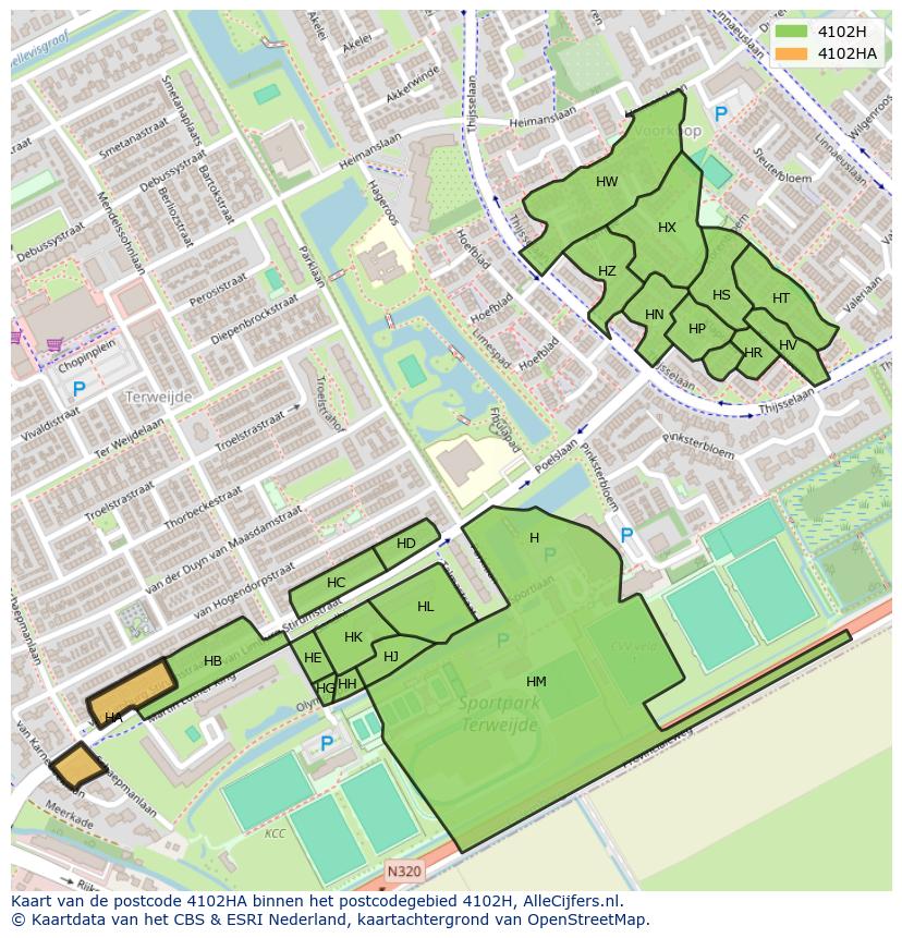 Afbeelding van het postcodegebied 4102 HA op de kaart.