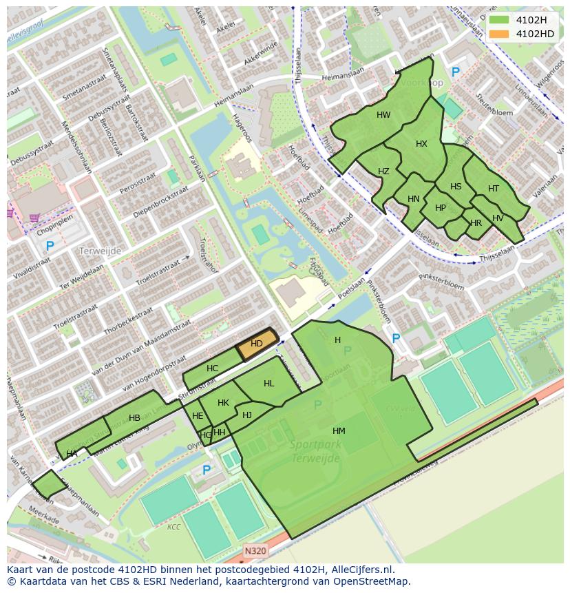 Afbeelding van het postcodegebied 4102 HD op de kaart.