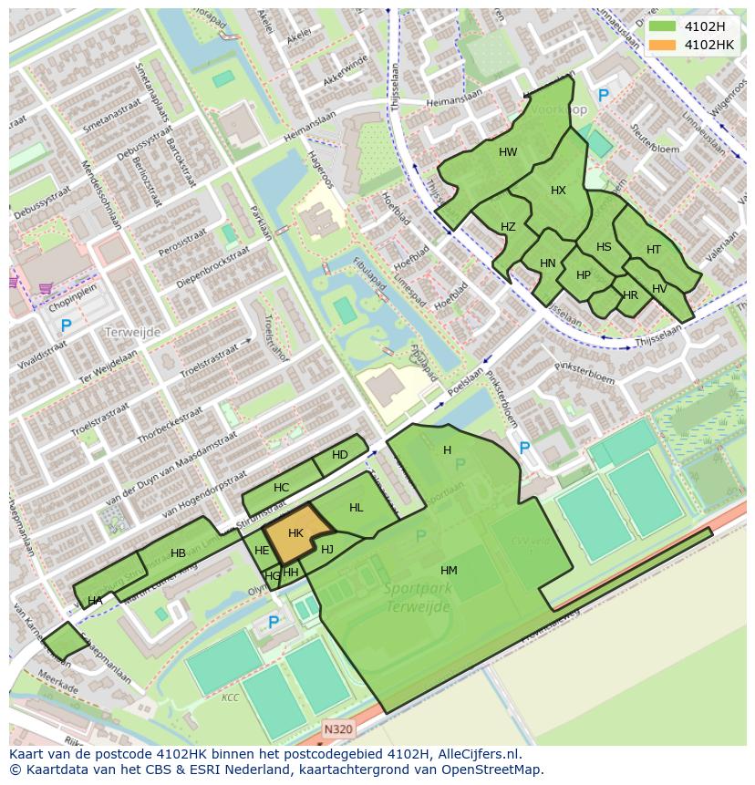 Afbeelding van het postcodegebied 4102 HK op de kaart.