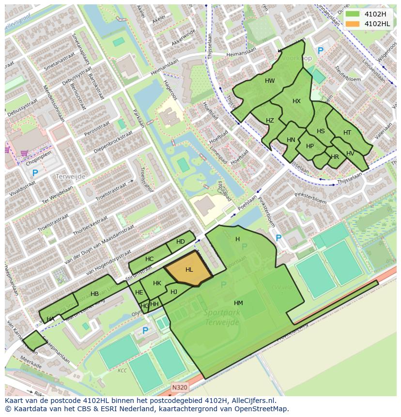 Afbeelding van het postcodegebied 4102 HL op de kaart.