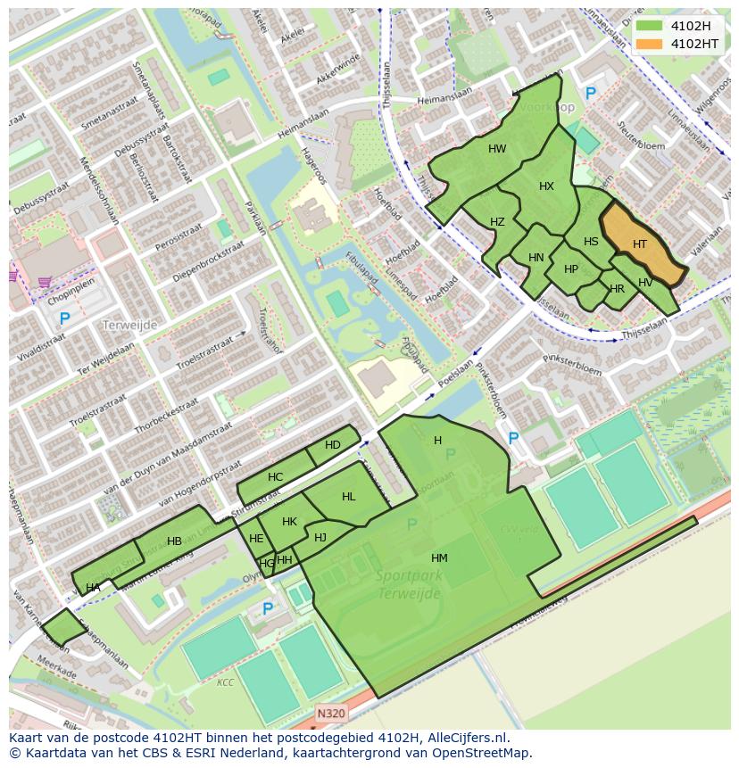 Afbeelding van het postcodegebied 4102 HT op de kaart.