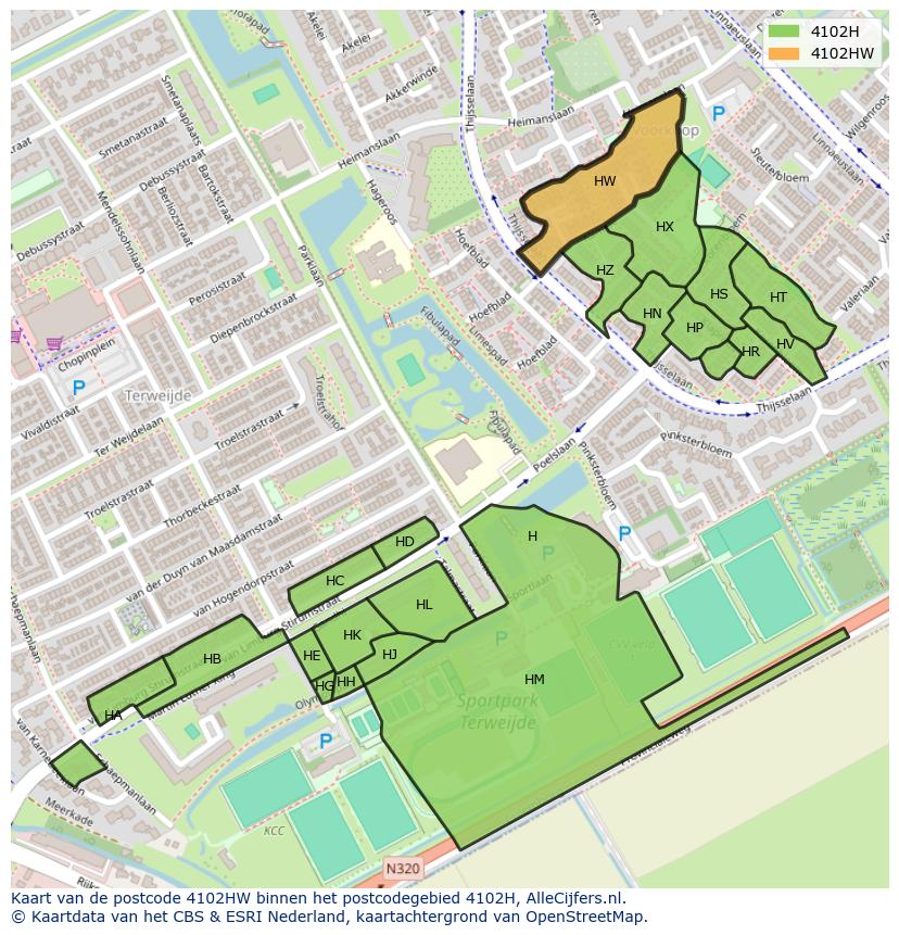 Afbeelding van het postcodegebied 4102 HW op de kaart.