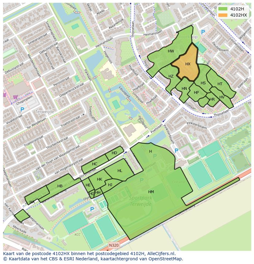 Afbeelding van het postcodegebied 4102 HX op de kaart.