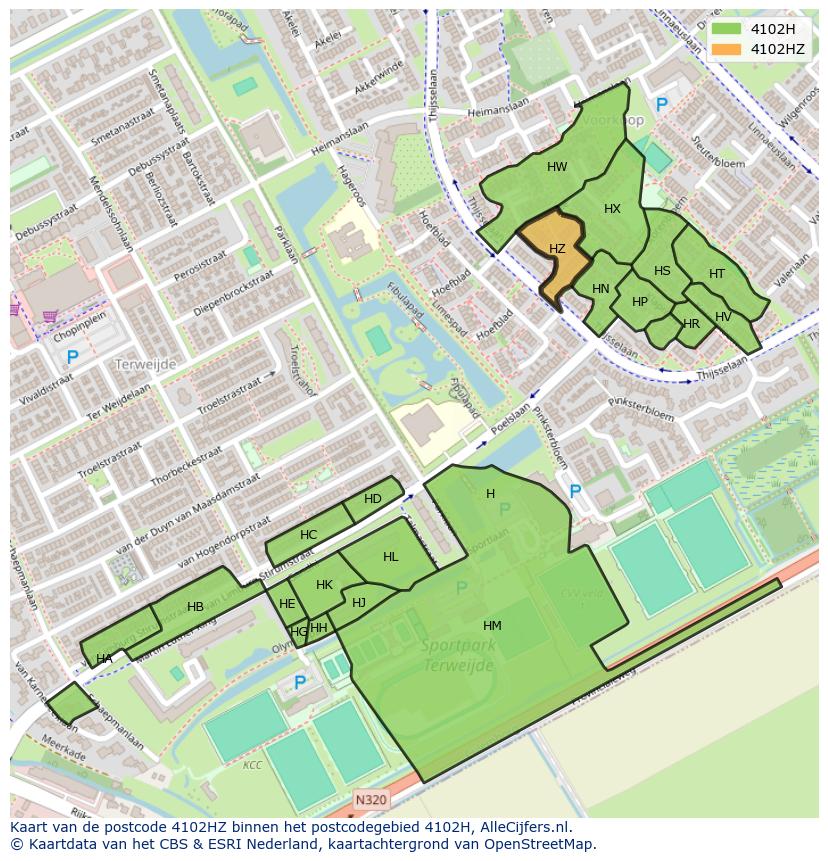 Afbeelding van het postcodegebied 4102 HZ op de kaart.