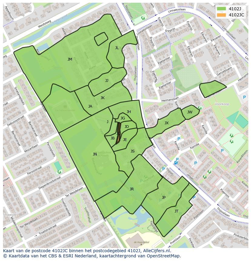 Afbeelding van het postcodegebied 4102 JC op de kaart.