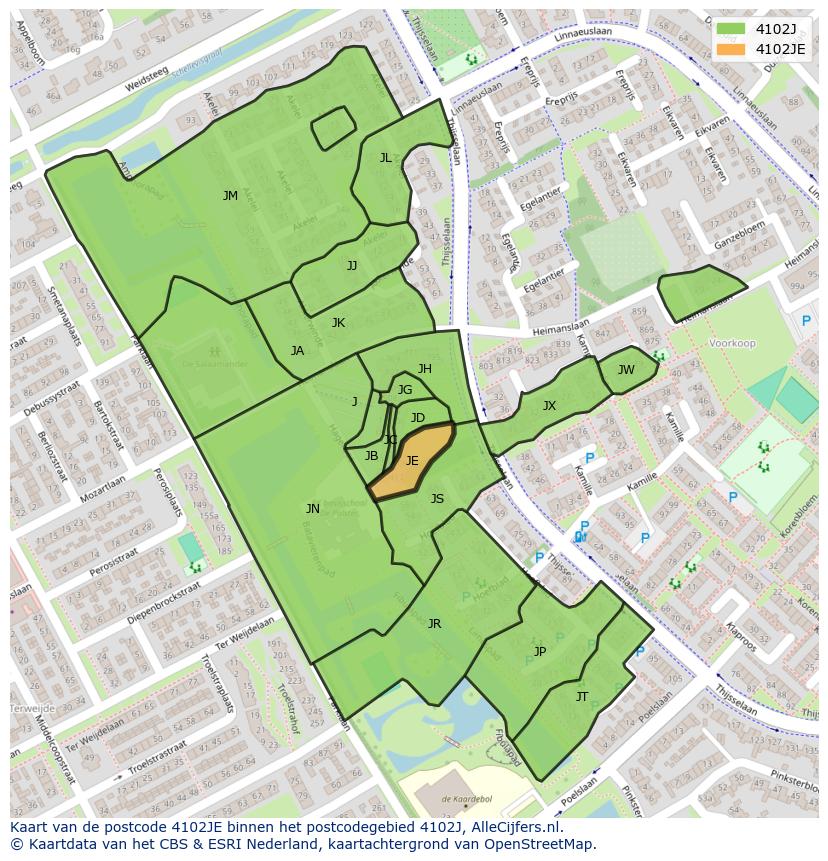 Afbeelding van het postcodegebied 4102 JE op de kaart.