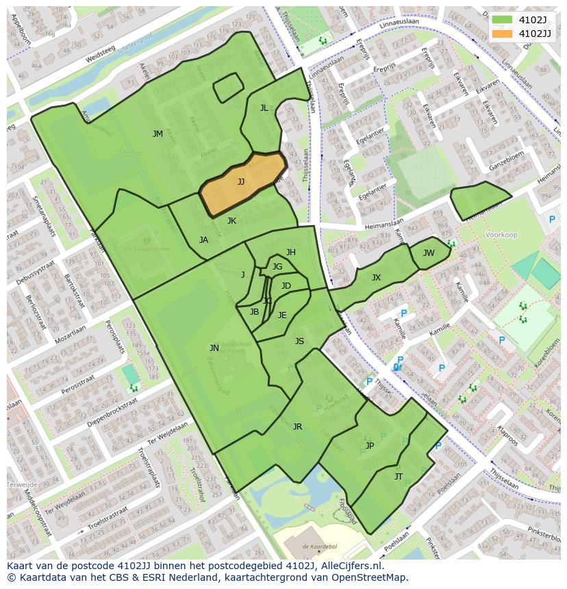 Afbeelding van het postcodegebied 4102 JJ op de kaart.