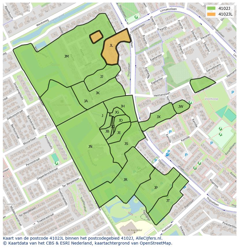 Afbeelding van het postcodegebied 4102 JL op de kaart.