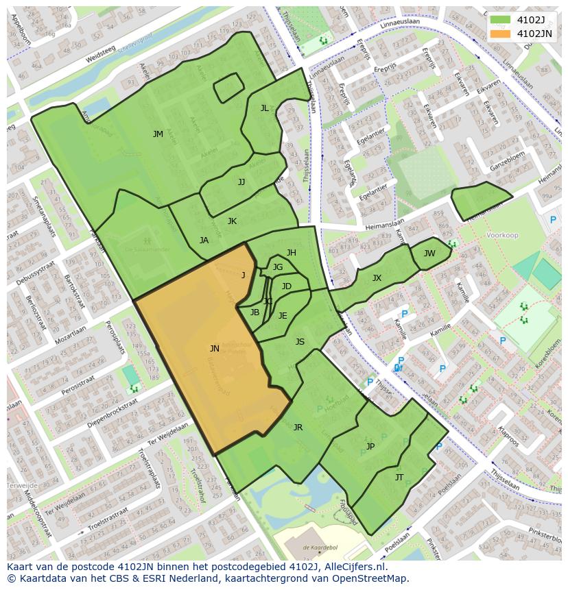 Afbeelding van het postcodegebied 4102 JN op de kaart.