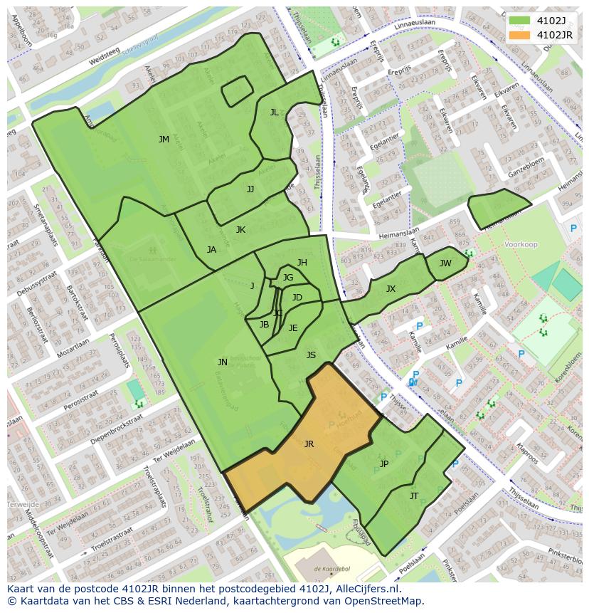 Afbeelding van het postcodegebied 4102 JR op de kaart.