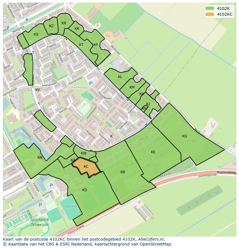 Afbeelding van het postcodegebied 4102 KC op de kaart.
