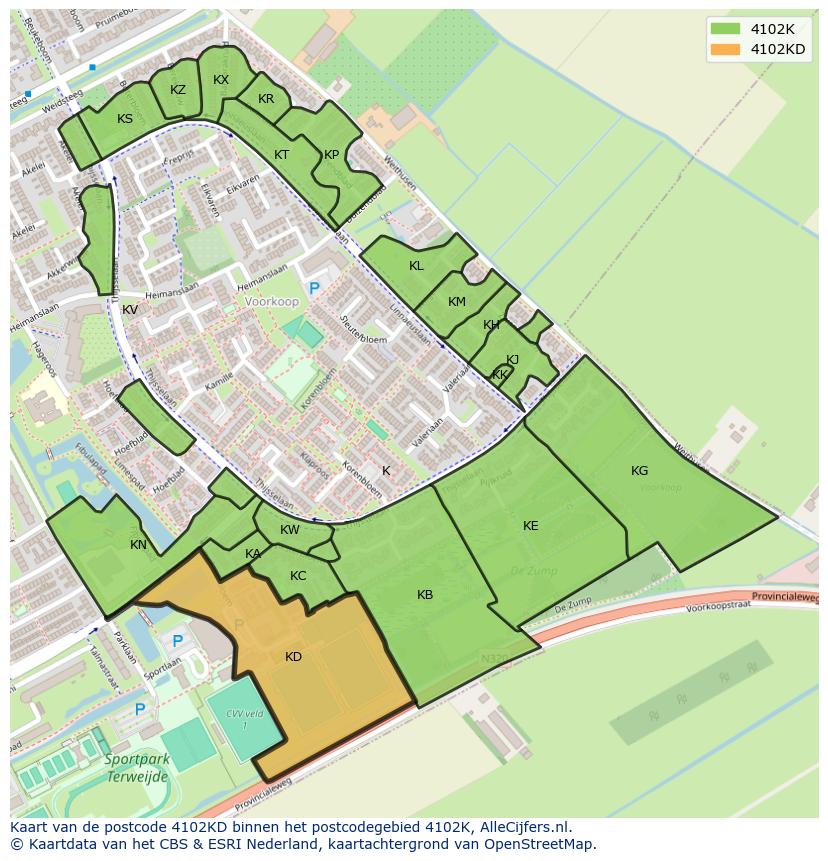 Afbeelding van het postcodegebied 4102 KD op de kaart.