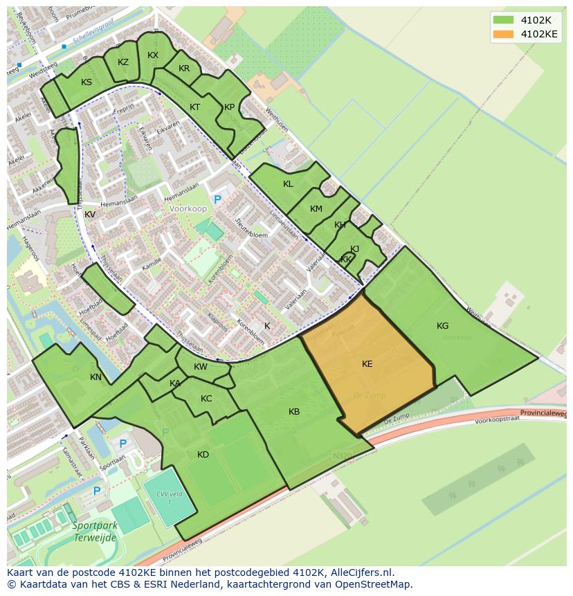 Afbeelding van het postcodegebied 4102 KE op de kaart.