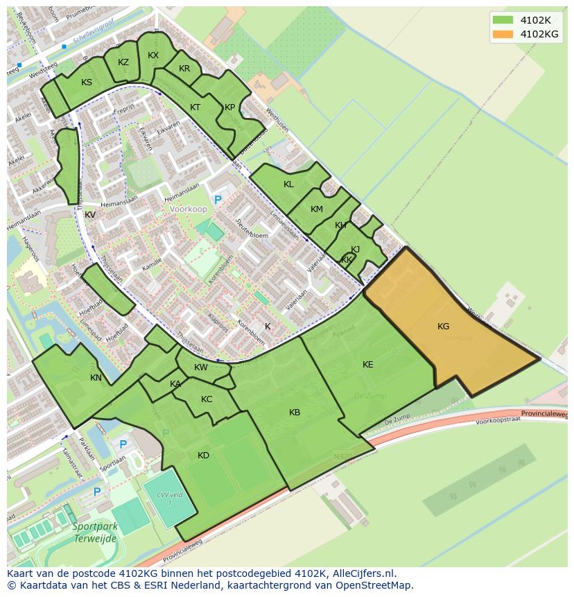Afbeelding van het postcodegebied 4102 KG op de kaart.