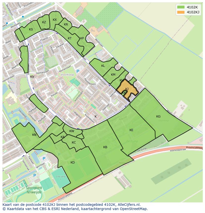 Afbeelding van het postcodegebied 4102 KJ op de kaart.