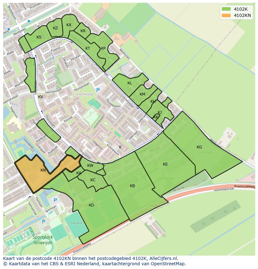 Afbeelding van het postcodegebied 4102 KN op de kaart.