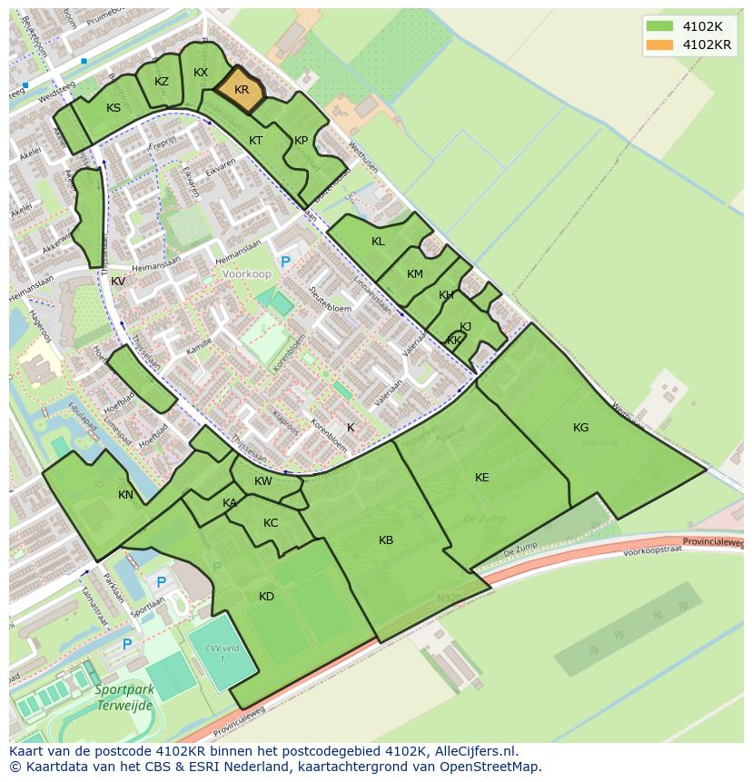 Afbeelding van het postcodegebied 4102 KR op de kaart.